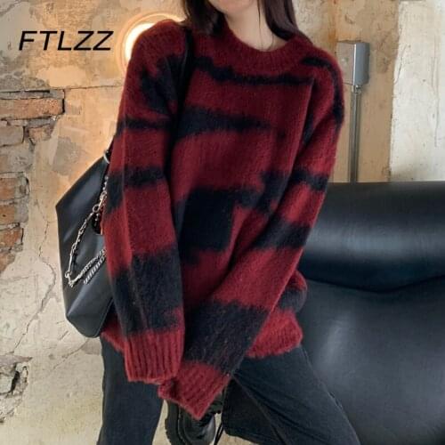 Autumn Winter Y2k Sweater Women Zebra Pattern Thick Sweater Woman Korean Oversized Retro Lazy Style Pullover Sweater Knitted Top