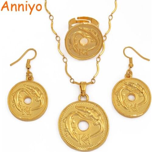 Anniyo Gold Color K1 Pendant Necklaces Earrings Ring Women,Papua New Guinea Jewellery PNG Style Gifts #085906R