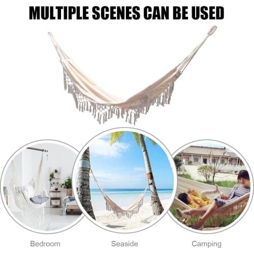 Outdoor Backyard Leisure Canvas Sleeping Hanging Swing Chair Bed Hiking Camping Hunting Portable Foldable Tassel Single Hammocks