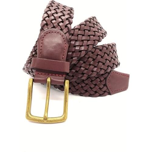 Genuine Soft Leather Handmade Unisex Knitting Belt High Quality Calfskin For Pants Metal Buckle Casual Gift For Valentines Day