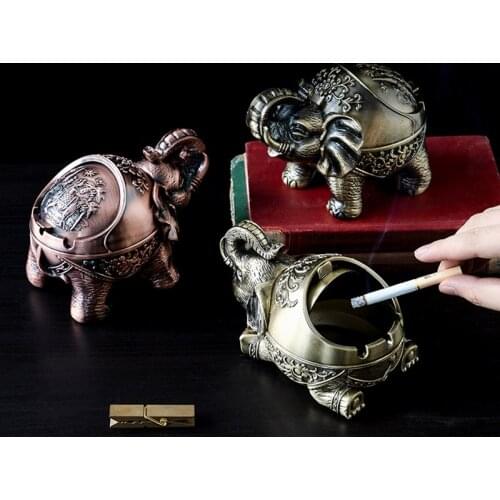Retro High-end Three-dimensional Relief Metal Elephant Ashtray Anti-flying Ash Home Bronze Ashtray To Send Father Boyfriend Gift