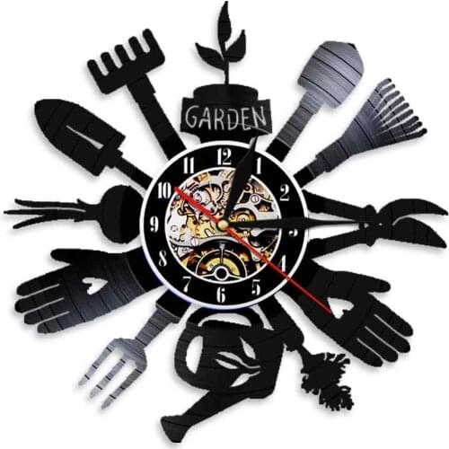 Garden Tool Wall Art Decorative Clock Modern Design 3D Wall Watches Vinyl Wall Clock Planting Tools Unique Wall Art Decor