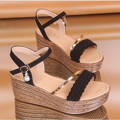 New high heels ladies summer shoes wedge bohemian ladies sandals flat diamond beach sandals open toe womens shoes