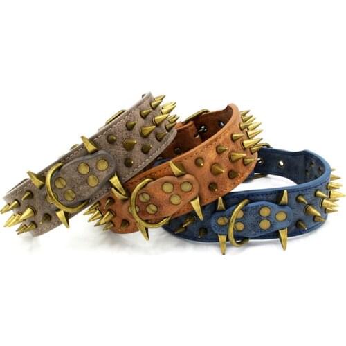 Spiked Studded Small Large Dog Collar Rivet Accessory Hond Neck Strap For Puppy Necklace Leather PU Pitbull Bulldog Pet Supplies