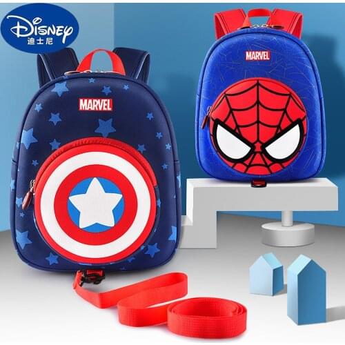 Captain America Baby Kindergarten School Bag Male 1-2-3 Years Old Anti-lost Cartoon Disney Spider-Man Childrens School Backpack