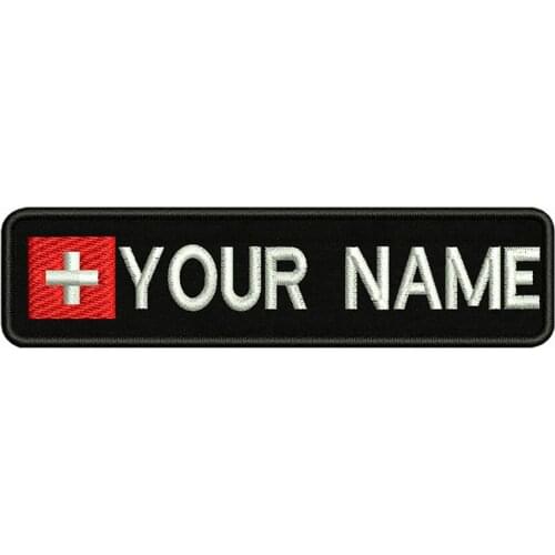 Swiss flag Switzerland 10X2.5cm Embroidery Custom Name Text Patch Stripes badge Iron On Or Velcro Backing Patches For Clothes