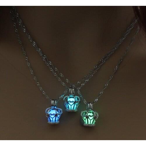 Glow in the Dark Jewelry with Silver Plated Bell Key Shaped Luminous Stone Choker Long Pendant Necklace for Women Men Gift