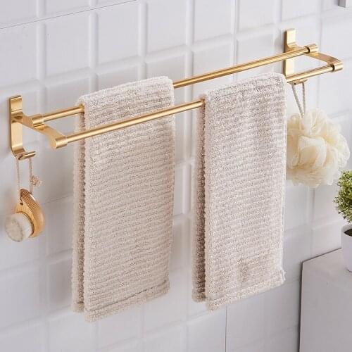 Bathroom Towel Racks Double Towel Rack Wall Mounted Space Aluminum Towel Shelf with Hooks Bath Rails Bars Bathroom Accessories