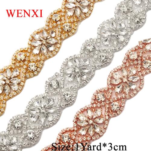 "WENXI 10YARDS Handmade Bridal Beads Rose Gold Crystal Rhinestones Applique Sewing On For Wedding Dress Sash WX818