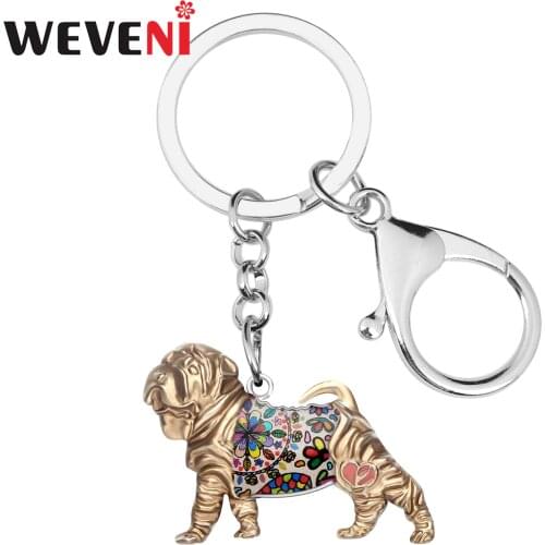 WEVENI Enamel Alloy Chinese SharPei Dog Keychains Key Chains Ring Fashion Animal Jewelry For Women Girls Gift Bag Wallet Pendant