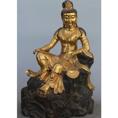 Xd 001382 10" Chinese 100% Purple Bronze 24K Gold Kwan-Yin Guan Yin Goddess Buddha Statue