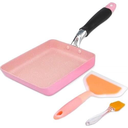 Japanese Omelette Pan Non-Stick Coating Tamagoyaki Egg Pan Rectangle Mini Frying Pan, with Silicone Spatula & Brush