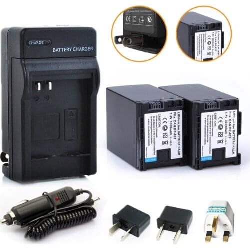 Probty 2Pcs BP-827 BP 827 Battery + Car Charger +Plug Adapter for Canon HF10 HF11 HF100 HF20 HF200 HF S10 S11 S100 S20 S21 S200