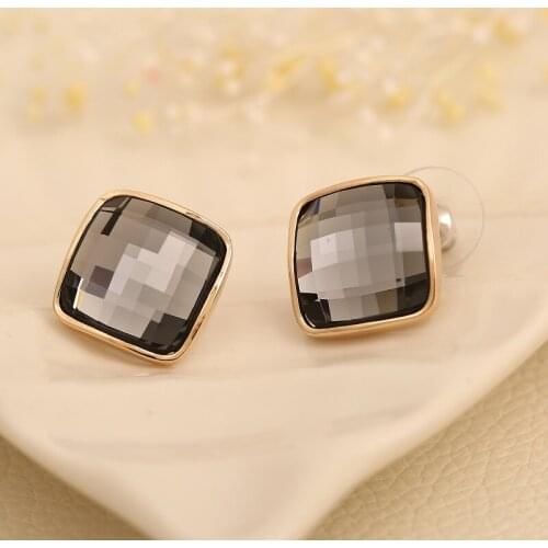 New arrival Multicolor square classic Mosaic crystal stud earrings hot sales womens fashion earrings Stainless steel needle