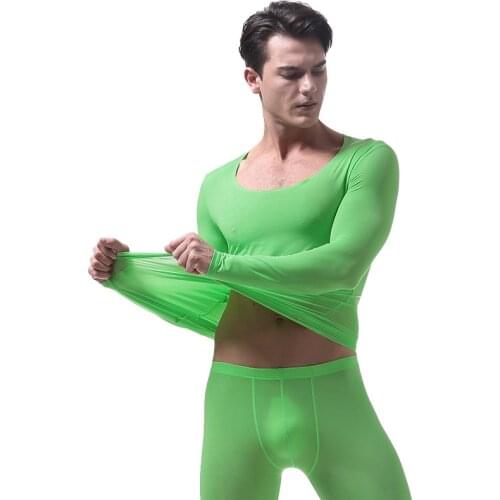 Winter Long Sleeve Men Thermal Underwear Undershirt Transparent Thin Long Johns Tops T Shirt Comfortable O Neck Tops Tee