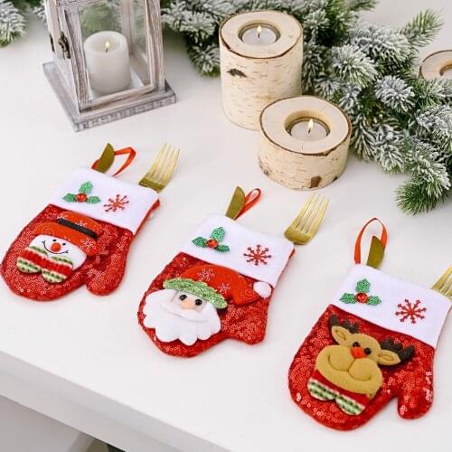 3pcs Creative Knives Forks Holder Pouch Cutlery Placemat Christmas Ornament Santa Claus Cutlery Hat Christmas Decorations