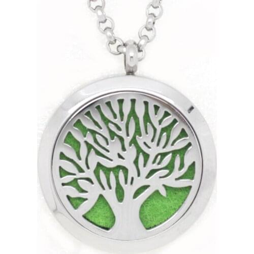 3Style Lucky Tree Magnetic Aromatherapy Locket Necklace Pendant 30MM 316L Stainless Steel Perfume Locket Pendant With Free Pad