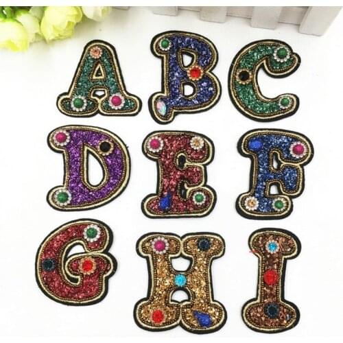 3D A-Z Patches English Letters Iron on Patches For Clothes Handmade Sequin Applique Rhinestone Letter Patches
