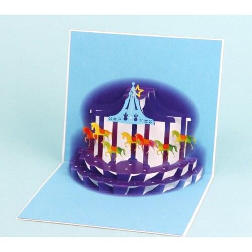 3D Laser Cut Handmade Dreamy Merry-go-round Paper Invitation Greeting Cards PostCard Childrens Day Birthday Party Creative Gift