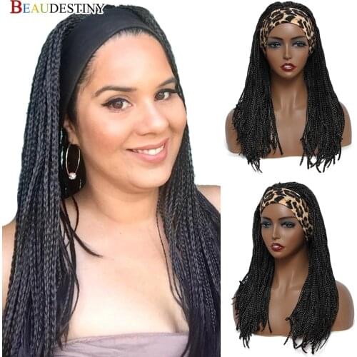 Beaudestiny Braided Headband Wig Synthetic Hair Womens Headband Wig Box Braided Wigs Long Black Wig Cheap Wigs Under 20 Dollars