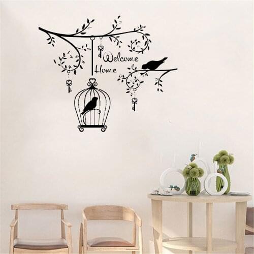 Welcome Home Wall Sticker Bird Cage Wall Decal Home Decor For Living Room Removable Vinyl Wall Art Decals DW9716