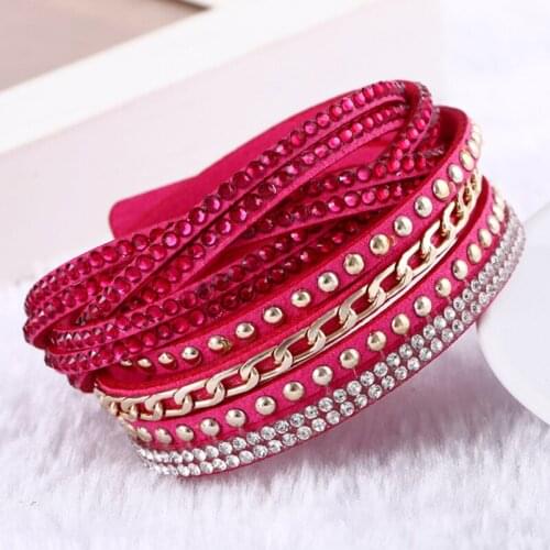 Flannel Multi-color Rows Crystal Rope Chain Bracelet Stone Wrist Strap Women Wrap Bracelets Fashion Jewelry Pulseras Mujer LB001