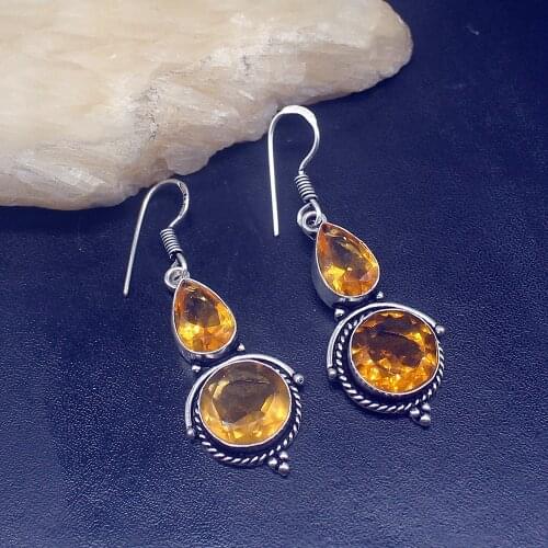 Gemstonefactory Big Promotion Unique 925 Silver Vintage Jewelry Honey Topaz Women Ladies Gifts Dangle Drop Earrings 20211870