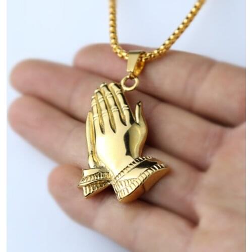 HNSP Virgin Mary Hand Buddha Pendant Necklace For Men Women Hip Hop Lucky Jewelry Gold Silver Color