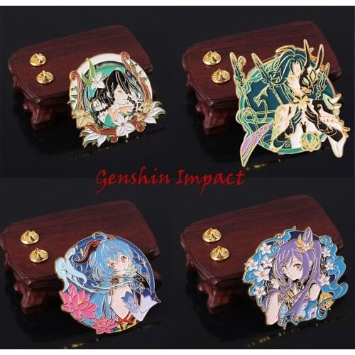 Game Genshin Impact Exquisite Cosplay Anime Zinc Alloy Badges Xiao Venti Ganyu Keqing Metal Brooches Charm Pins Gift Wholesale