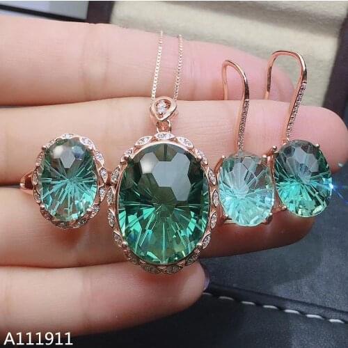 KJJEAXCMY fine jewelry 925 sterling silver inlaid Green crystal earring pendant ring Womens suit popular