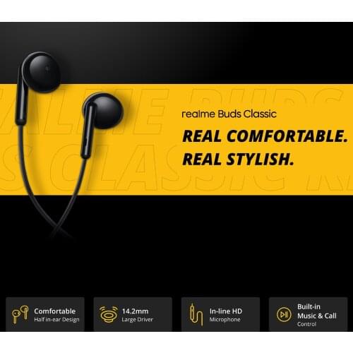 Earphones realme buds Classic Wired Earphone with micphone for smartphone real comfort, stylish design