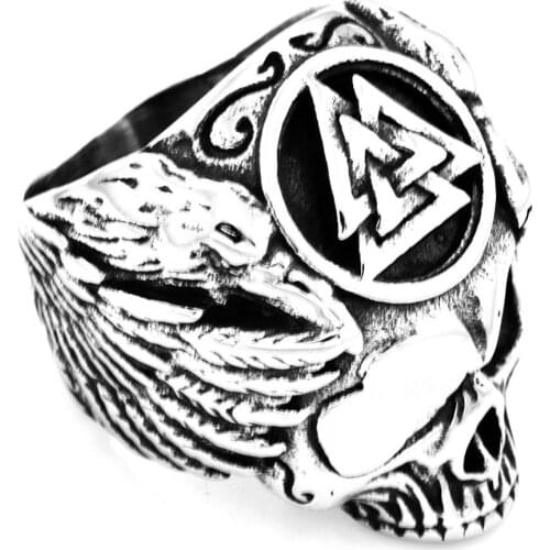 FANSSTEEL Stainless Steel Jewelry Knot of the slain valKnot Geometrical Triangle Eagle Wings Skull Ring FSR20W80