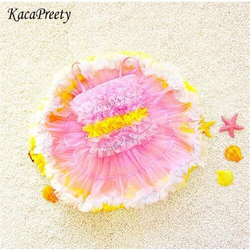 Little girls swimwear Summer pink yellow mesh Splice bikini toddler baby Swimsuit Beachwear children age 2-6Yrs