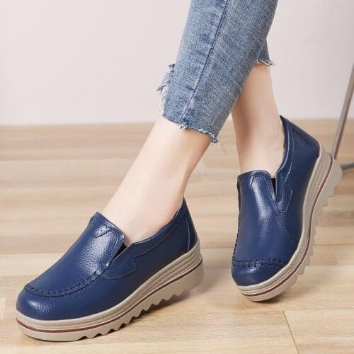 Women Flats Platform Loafers Ladies Elegant Genuine Leather Moccasins Shoes Woman Autumn Slip on Casual Womens Shoes Size 35-52