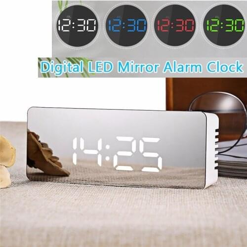 Multifunctional Digital LED Mirror Alarm Clock with Dimmer Snooze Temperature Function USB Charging Clocks for Bedroom Office