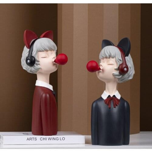 Moden Resin Art Statue Fashion Music Girl Creative Characters Sculpture Birthday Gifts Ornaments Home Decor Tabletop Figurines