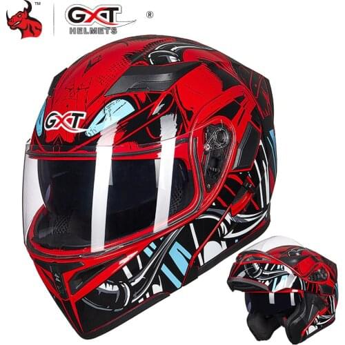 GXT Motorcycle Helmet Flip Up Casco Moto Men Full Face Moto Motocross Helmets Motorcycle Capacete With Doublel Lens DOT Approved