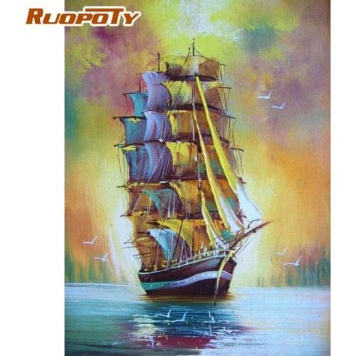 RUOPOTY Sailboat Landscape Painting By Numbers Acrylic Pigment oN Canvas By Numbers DIY Frame For Adults Wall Art Home Decor