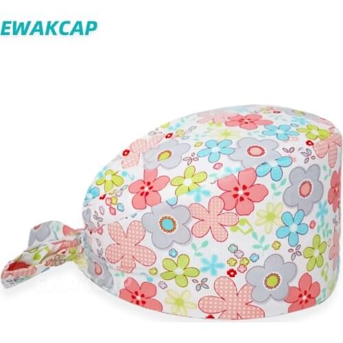 New Scrub Cap Surgicals Caps Nursing Hat Dentist Dental Surgeon Flowers Printed Bouffant Women Men Hats 100% Cotton