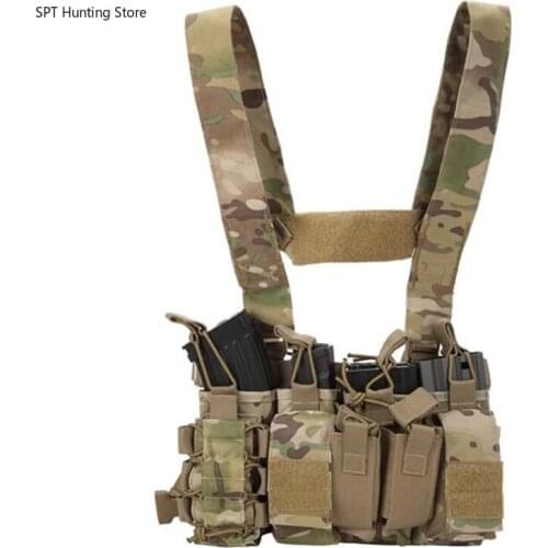 Outdoor Tactical Multicam Black Vest Chest Rig Carrier Vest Mag Pouches AK AR M4 Hunting Suspender Shoulder Molle Magazine Vest