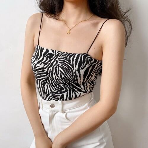 Simple Zebra Pattern Flat Strap Vest Womens Slim Shoulder Strap Tight