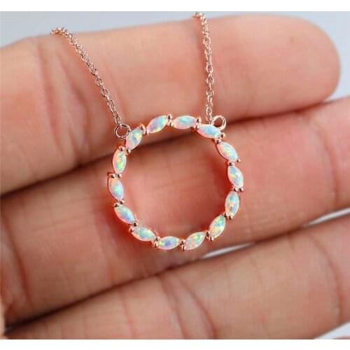 Luxury Rose Gold Blue White Round Pendant Women Wedding Pretty Chain Necklace Bridal Jewelry Fashion Accessory