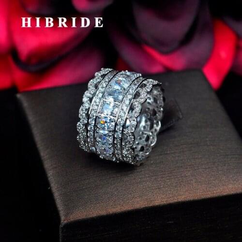 HIBRIDE Luxury Cubic Zirconia Engagement Ring For Women White Gold Color Finger Ring Bridal Wedding Party Gifts R-195