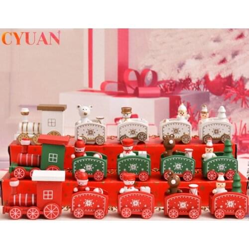 Christmas Wooden Painted Children Toys Wood Train Xmas Snow Noel Table Ornaments Christmas Party Navidad 2021 New Year Gifts