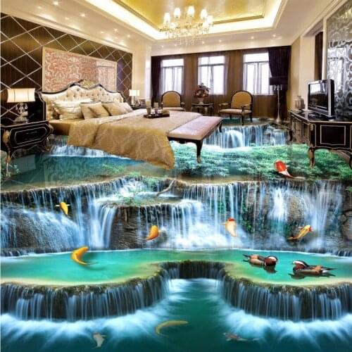 Free shipping waterproof home decoration children room bathroom floor mural self adhesive wallpaper Falls River 3D Floor
