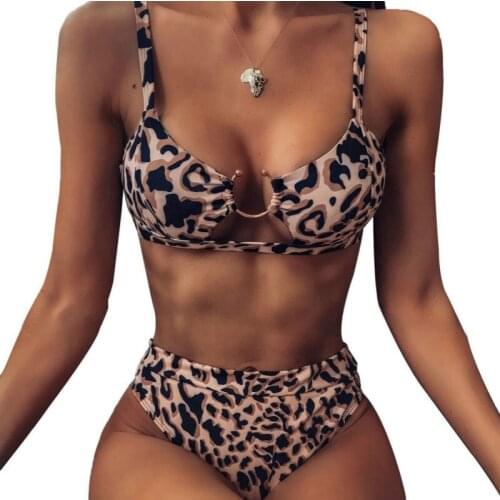 Sexy Female High Waist Bikini Ring Swimsuit Swimwear Women Thong Leopard Brazilian Bikini Biquini Set Snakeskin Bathing Suit