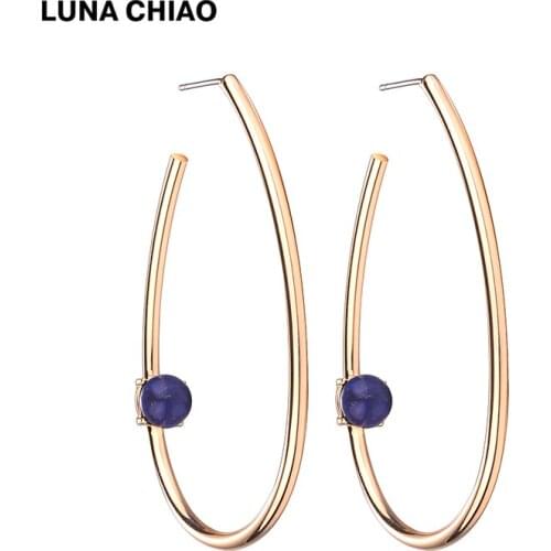 LUNA CHIAO Big Gold Platd Brass Water Drop Earring Semi-Precious Stone Earrings for Women