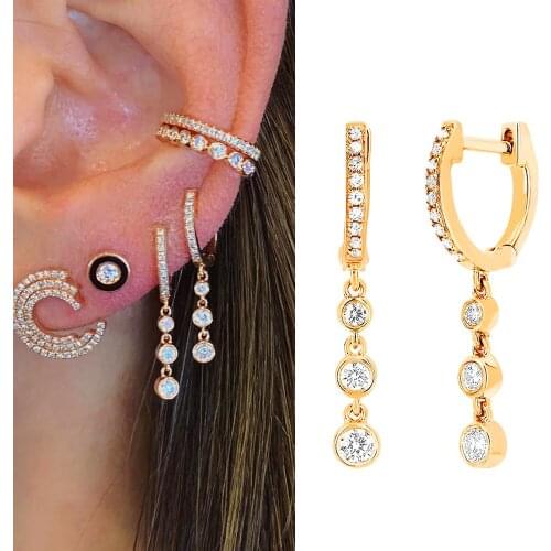 Europe and the United States tassel circle zircon earrings womens new gold fashion chain stitching retro earrings