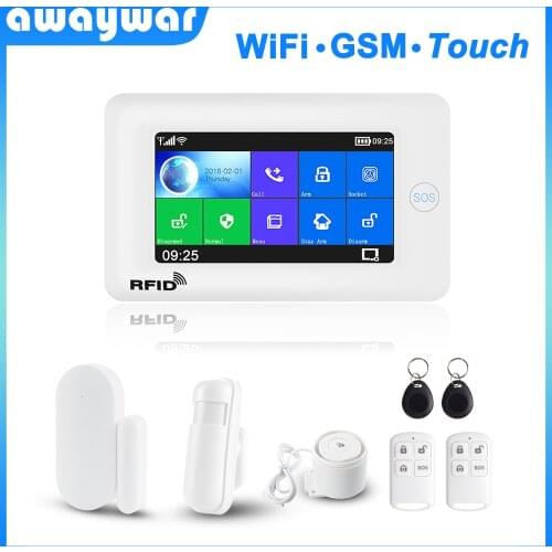 Awaywar WIFI GSM home Security Burglar smart Alarm System kit 4.3 inch touch screen Tuya APP Remote Control RFID Arm Disarm