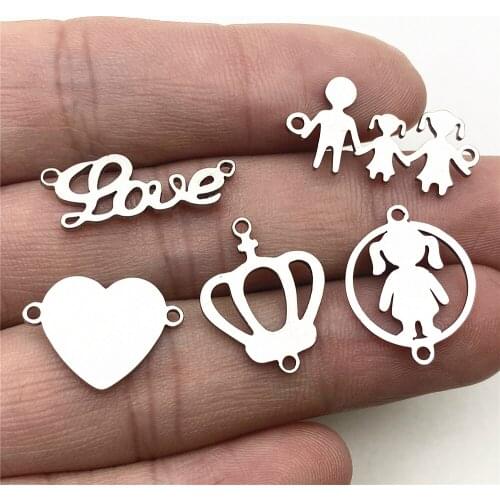 Princess Charm Daughter Family Love Connector 10pcs Stainless Steel Fit Bracelet Connectors Jewelry Handmade Diy Jewelry Make